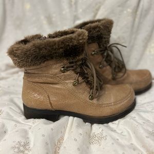 Bare-traps leather combat faux fur‎ boots lace up
